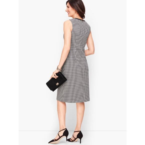 Talbots‎ Tipped Ponte Tie Neck Houndstooth Sheath Dress Black Size 6 - Picture 3 of 12
